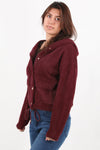 Bordeaux Geruwde Cardigan Met Capuchon En Knoopsluiting