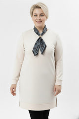 Plus - Size Tuniek Met Sjaalknoop - Off - White