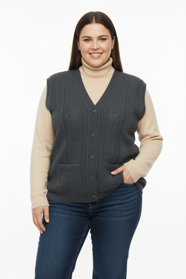Plus - Size Gebreid Gilet — Antraciet