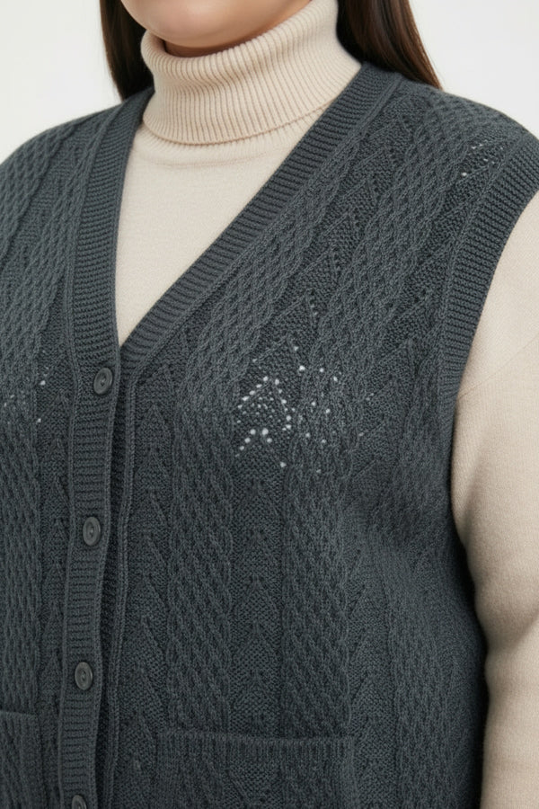 Plus - Size Gebreid Gilet — Antraciet