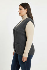 Plus - Size Gebreid Gilet — Antraciet