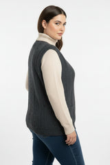Plus - Size Gebreid Gilet — Antraciet