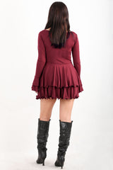 Bordeaux Mini‑Kleid Mit Volantrock