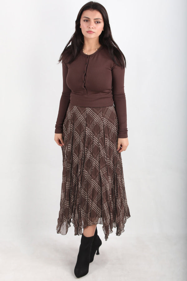 Asymmetrische Geruite Rok – Bruin