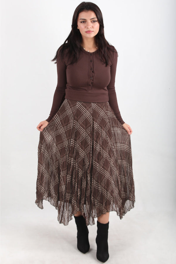 Asymmetrische Geruite Rok – Bruin