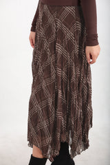 Asymmetrische Geruite Rok – Bruin