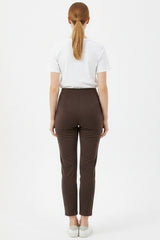 Kreppbroek Met Hoge Taille En Smalle Pijpen - Bruin