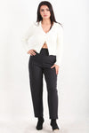 Crêpe Broek Met Hoge Taille En Smalle Pijpen — Antraciet