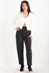 Crêpe Broek Met Hoge Taille En Smalle Pijpen — Antraciet