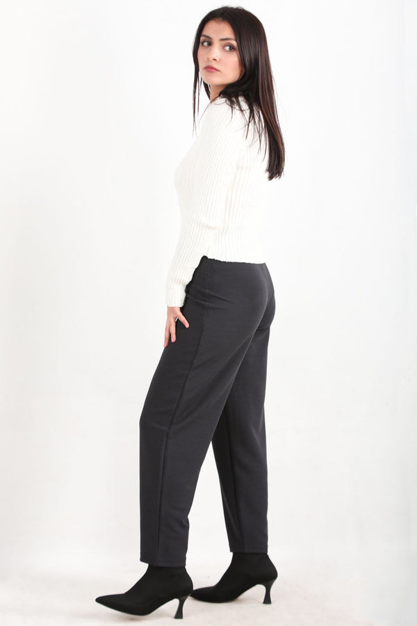 Crêpe Broek Met Hoge Taille En Smalle Pijpen — Antraciet