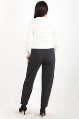 Crêpe Broek Met Hoge Taille En Smalle Pijpen — Antraciet