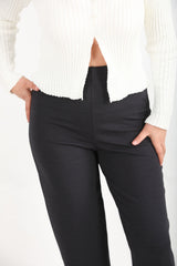 Crêpe Broek Met Hoge Taille En Smalle Pijpen — Antraciet