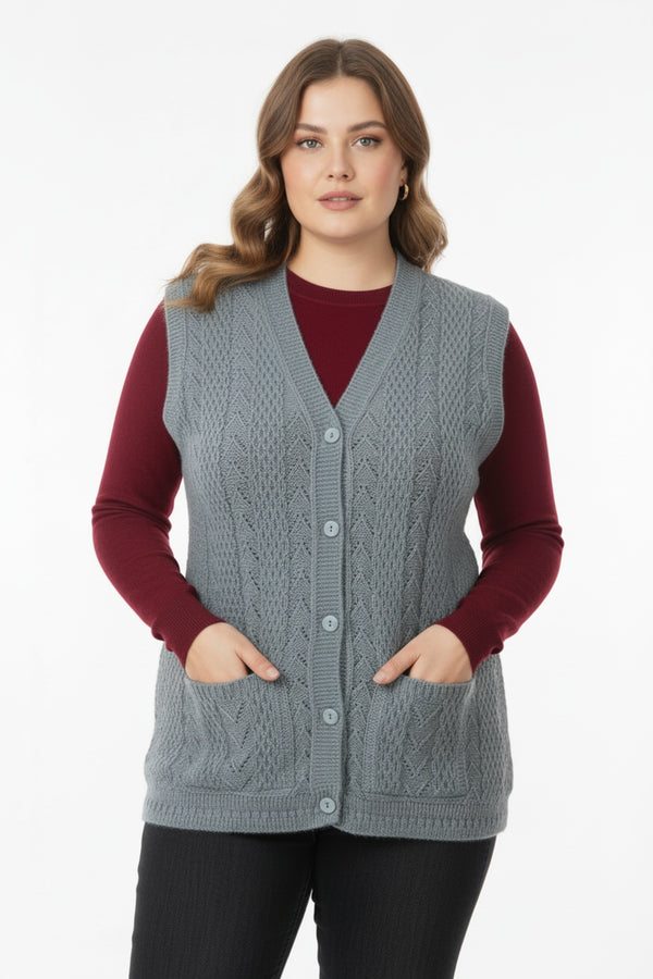 Plus - Size Gebreid Vest — Grijs