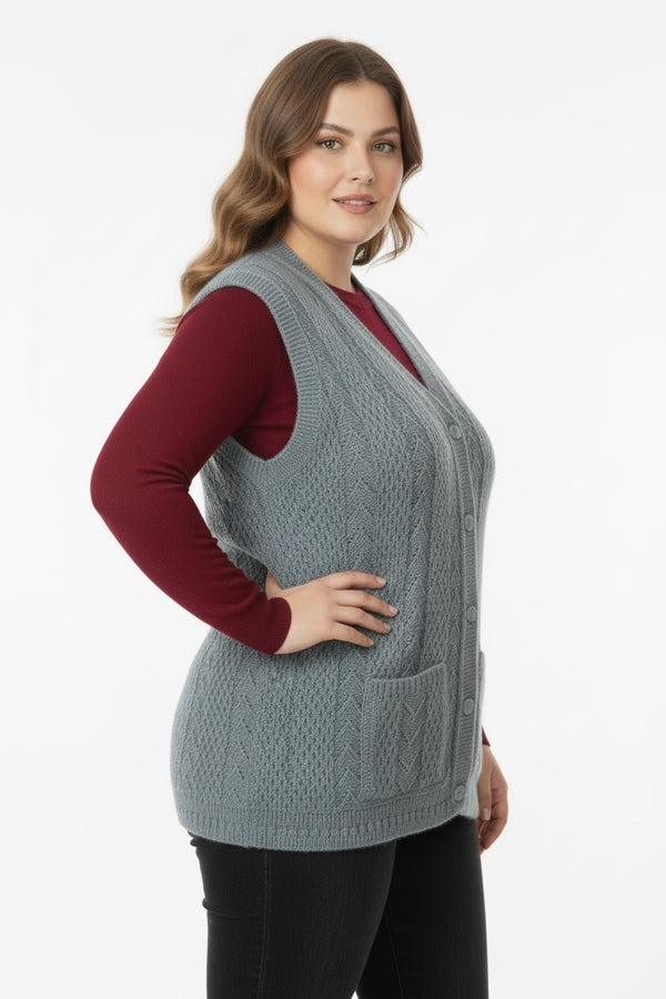 Plus - Size Gebreid Vest — Grijs