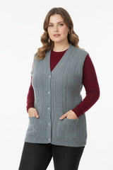 Plus - Size Gebreid Vest — Grijs