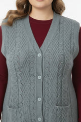 Plus - Size Gebreid Vest — Grijs