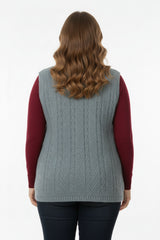 Plus - Size Gebreid Vest — Grijs