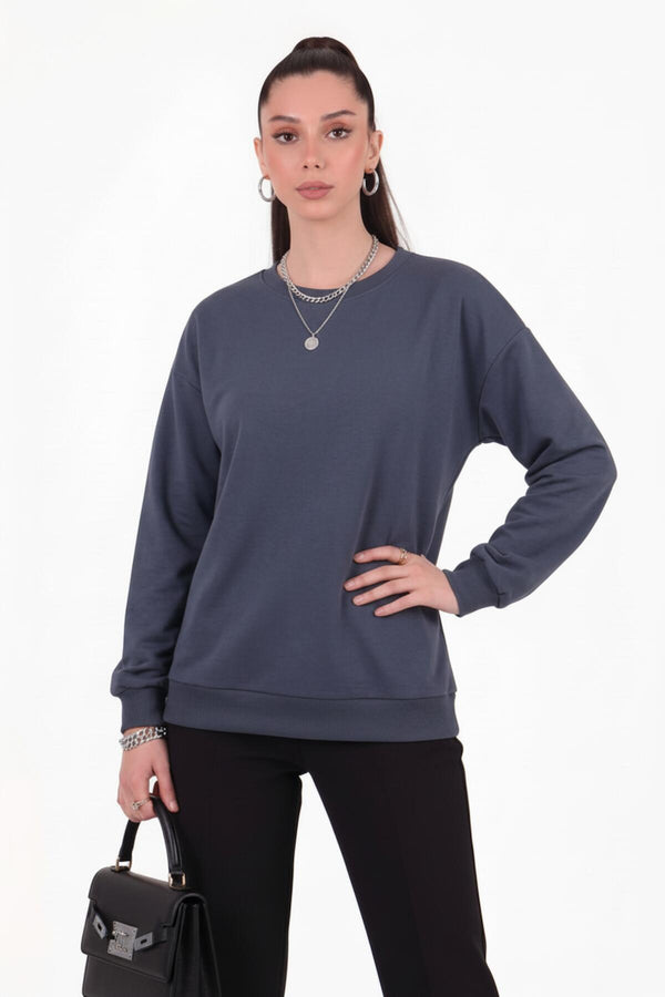 Antraciet Sweater Met Ronde Hals