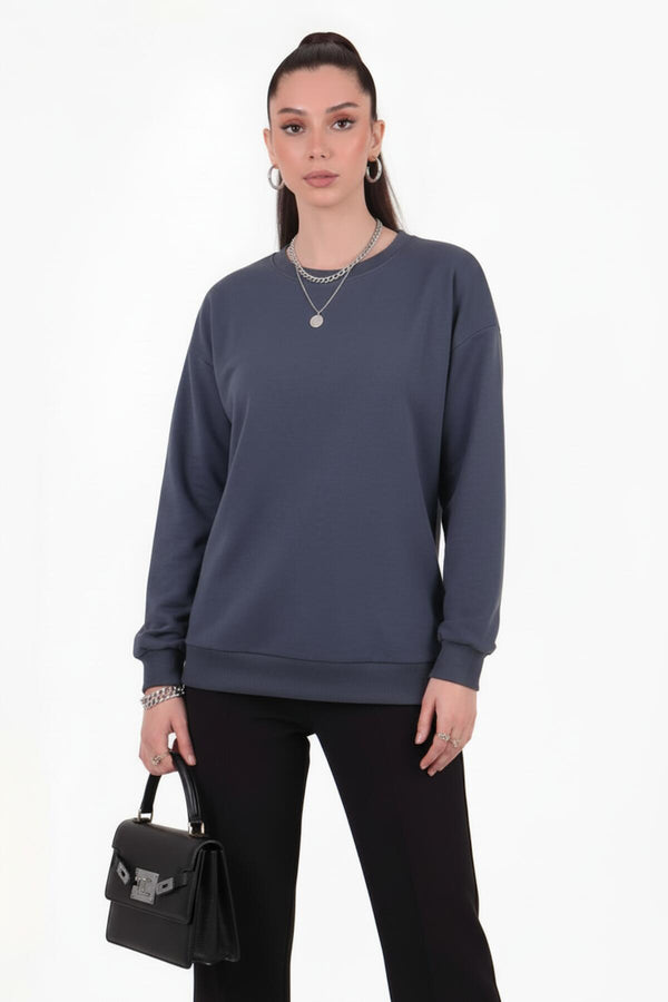 Antraciet Sweater Met Ronde Hals