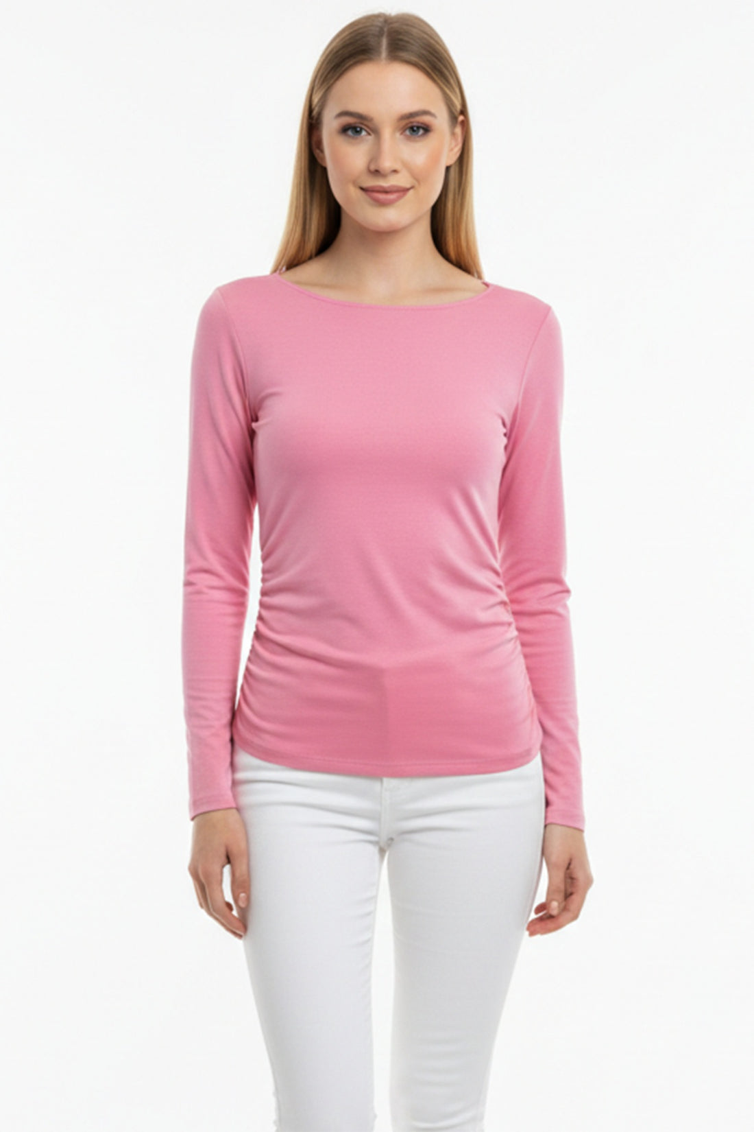 Body Met Geplooide Zijkanten En Boothals – Roze