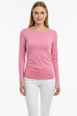 Body Met Geplooide Zijkanten En Boothals – Roze