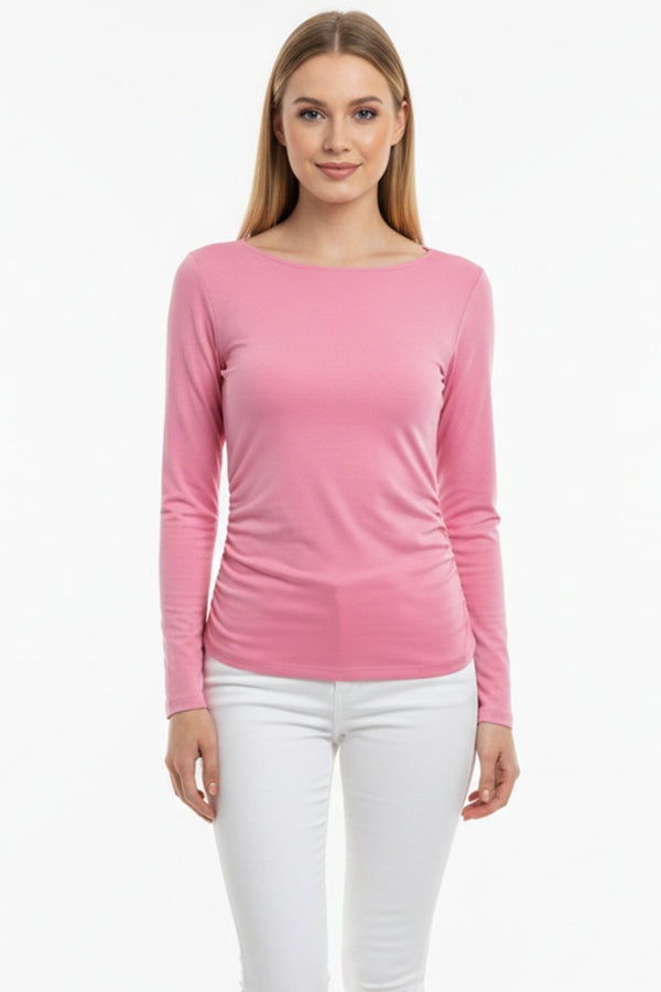 Body Met Geplooide Zijkanten En Boothals – Roze