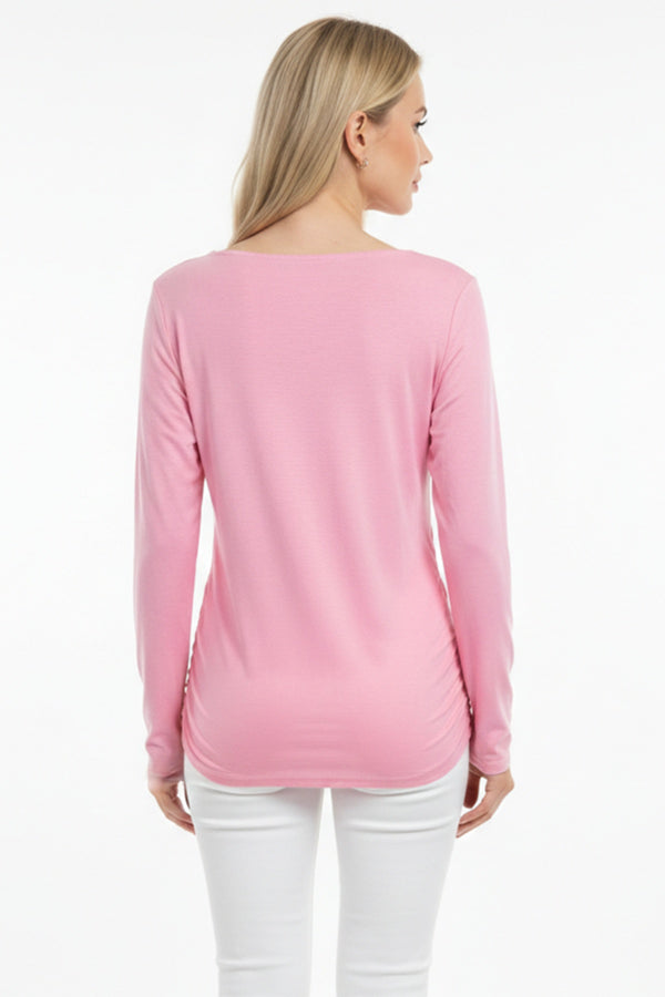 Body Met Geplooide Zijkanten En Boothals – Roze