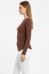 Body Met Geplooide Zijkanten En Boothals – Bruin
