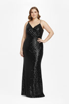 Plus - Size One - Shoulder Pailletten Fluwelen Jurk - Zwart