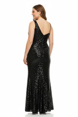 Plus - Size Schulterfreies Pailletten - Samtkleid – Schwarz