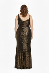 Plus - Size Schulterfreies Pailletten - Samtkleid – Gelb