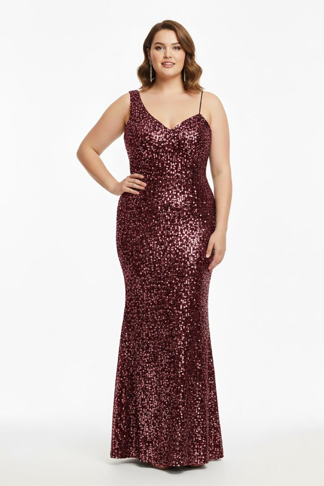 One‑Shoulder Samt‑Abendkleid Mit Pailletten — Burgunder