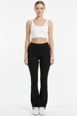 Leggings Mit Hohem Bund, Ausgestelltem Bein Und Schlitz – Schwarz