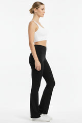 Leggings Mit Hohem Bund, Ausgestelltem Bein Und Schlitz – Schwarz