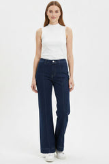 Voorpand‑Naad Wijde‑Pijpen Jeans — Navy