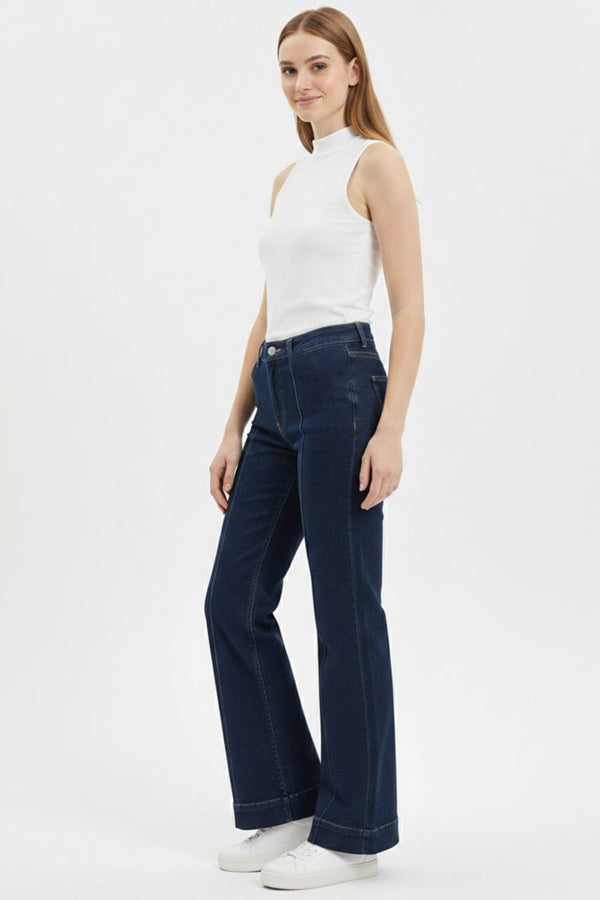 Voorpand‑Naad Wijde‑Pijpen Jeans — Navy