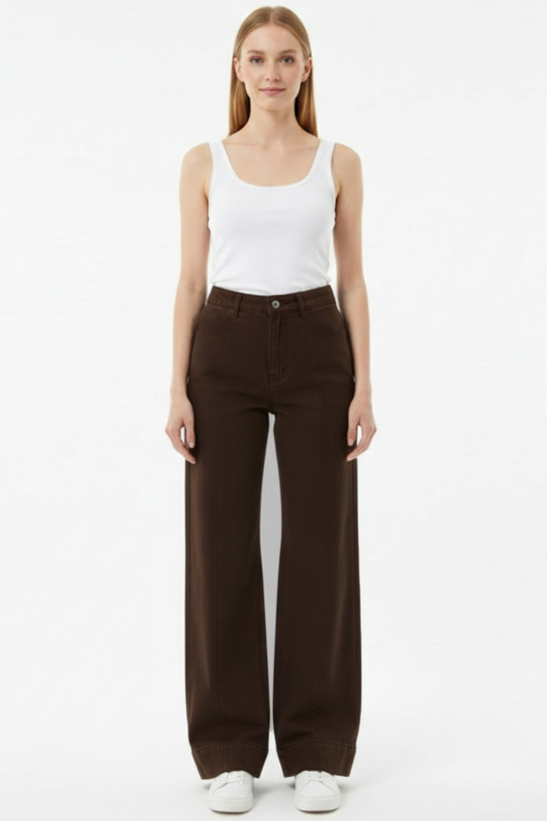 Wide‑Leg Spijkerbroek Met 'Çimalı' Detail — Bruin