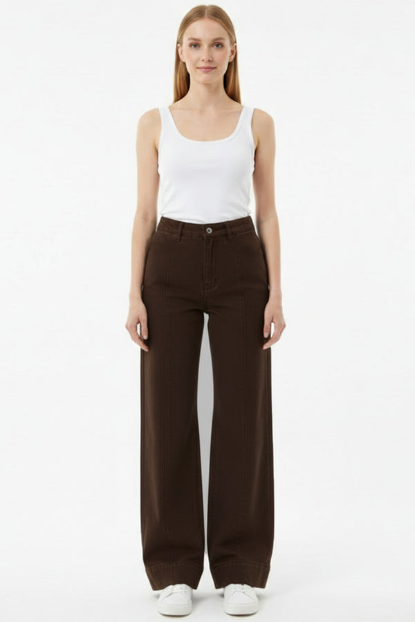 Wide‑Leg Spijkerbroek Met 'Çimalı' Detail — Bruin