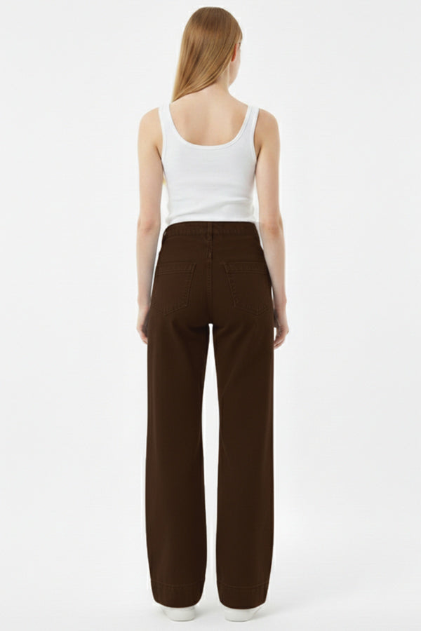Wide‑Leg Spijkerbroek Met 'Çimalı' Detail — Bruin