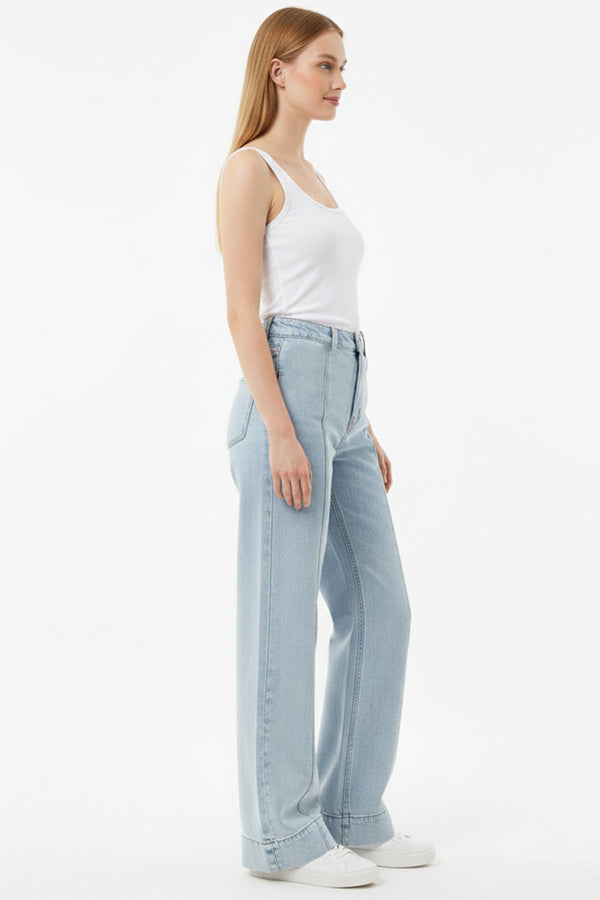 Wide‑Leg Spijkerbroek Met 'Çimalı' Detail — Blauw