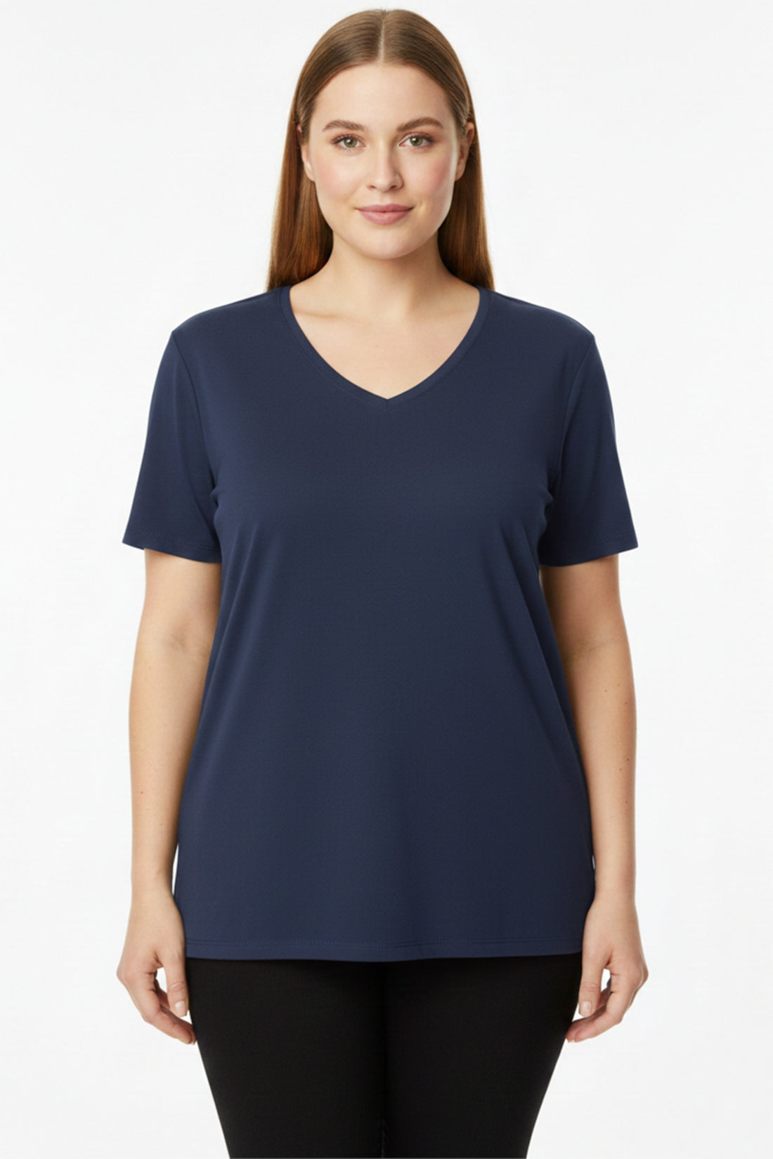 Oversized V‑Neck T‑Shirt — Navy (Plusmaat)