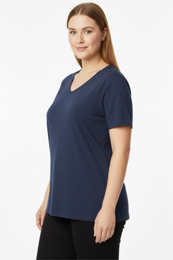 Oversized V‑Neck T‑Shirt — Navy (Plusmaat)
