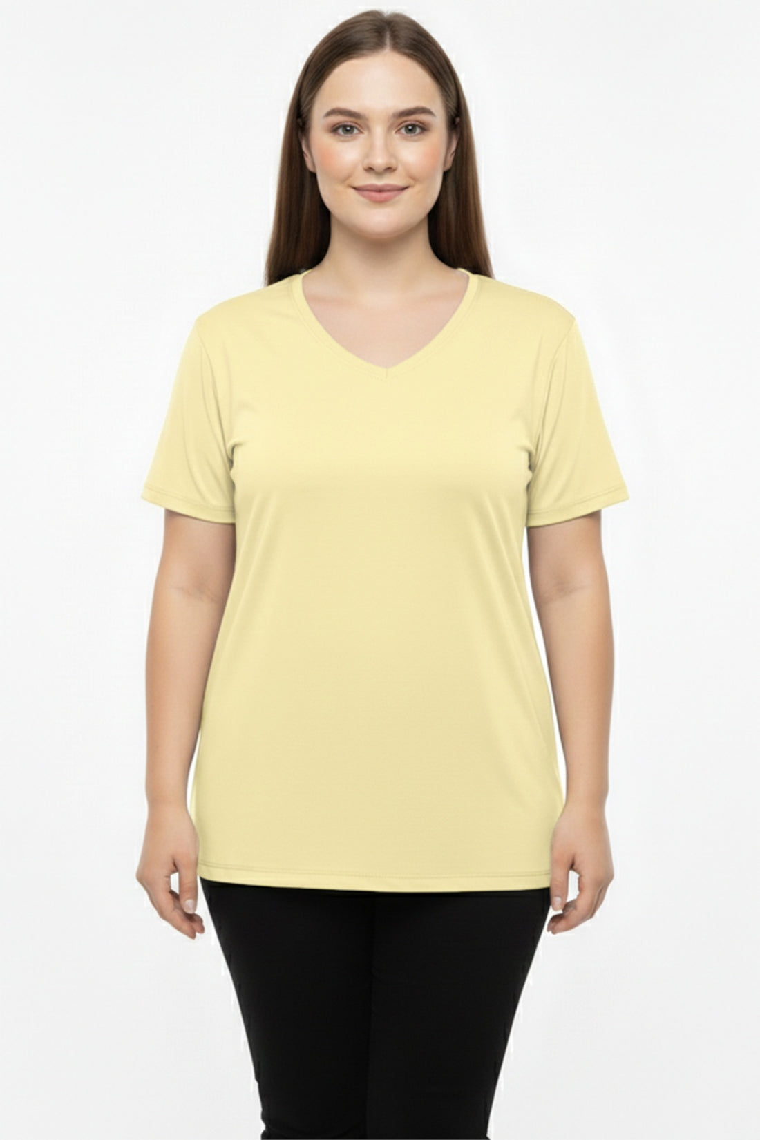 Oversized V - Hals T - Shirt — Geel (Plusmaat)
