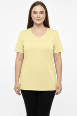 Oversized V - Hals T - Shirt — Geel (Plusmaat)