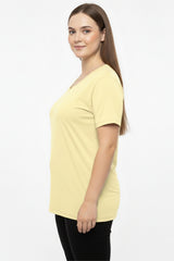 Oversized V - Hals T - Shirt — Geel (Plusmaat)