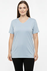 Oversized V - Hals T - Shirt — Blauw (Plusmaat)