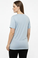 Oversized V - Hals T - Shirt — Blauw (Plusmaat)