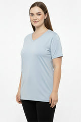 Oversized V - Hals T - Shirt — Blauw (Plusmaat)