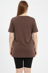 Oversized V - Hals T - Shirt — Bruin (Plusmaat)