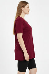 Oversized T - Shirt Met V - Hals, Grote Maten, Bordeaux